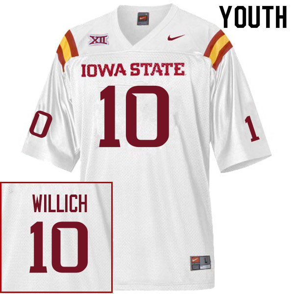 Youth #10 Carson Willich Iowa State Cyclones College Football Jerseys Sale-White - Click Image to Close